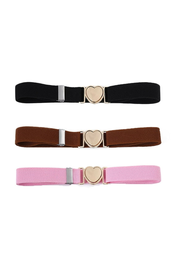 HuaAngel 3 Pieces Girls Belt Cute Heart Shape With Metal Buckle Elastic Stretch Adjustable Waist Belt for Girls Jeans Dress
