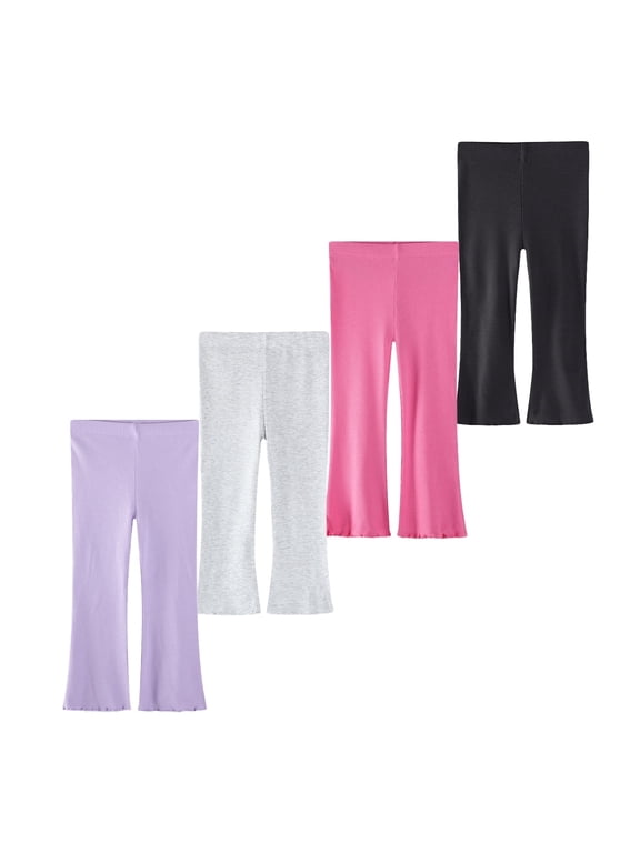 HuaAngel 4 Packs Girls Cotton Flare Leggings Soft and Stretch Flare Pants for Toddlers 2-7