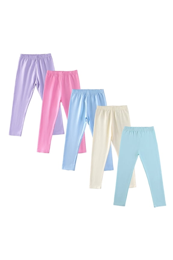 HuaAngel 5 Pack Girls Cotton Leggings with Elastic Waistband for School and Sports Sizes 4-12