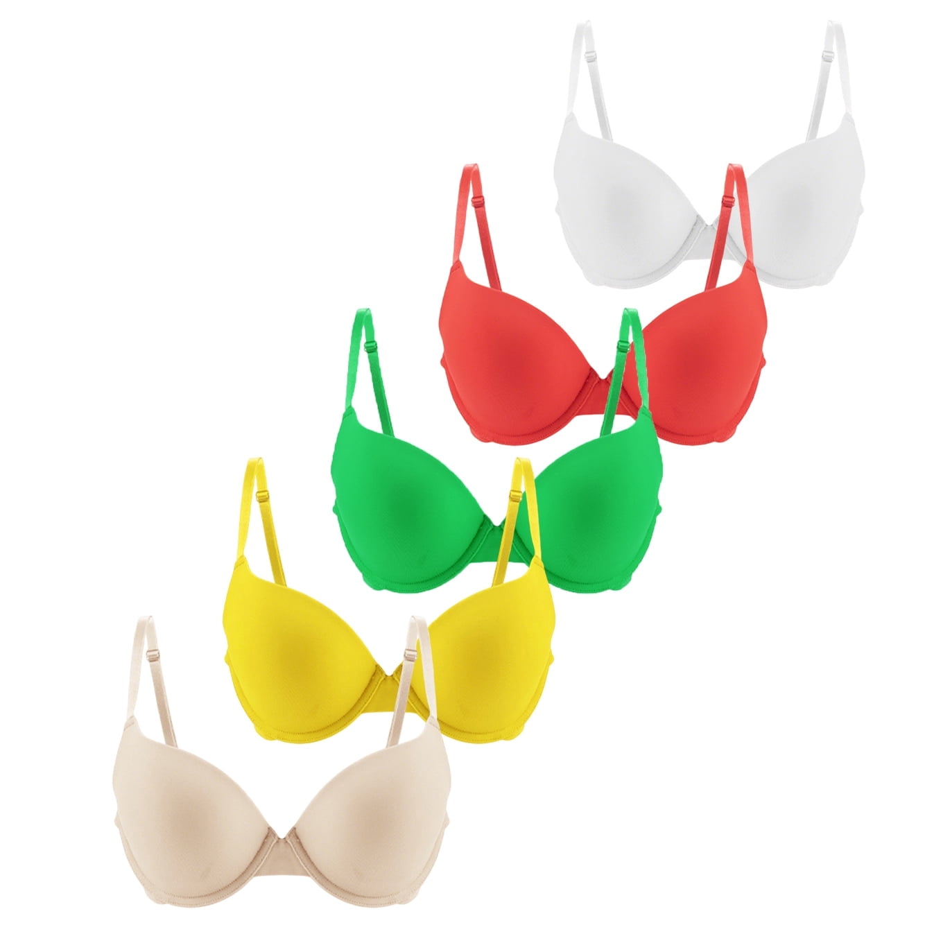 HuaAngel 5 Packs Teen Girls Bras Soft Breathable with Natural Lift T-Shirt Bras for Daily Wear Ages 12-20