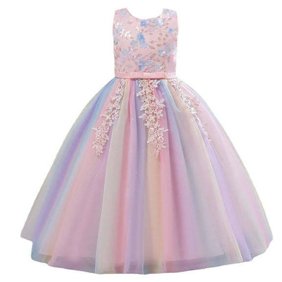 HuaAngel Big Girls Gradient Color Embroidery Floral Evening Princess Pageant Dress Q1389 Sizes 5-16