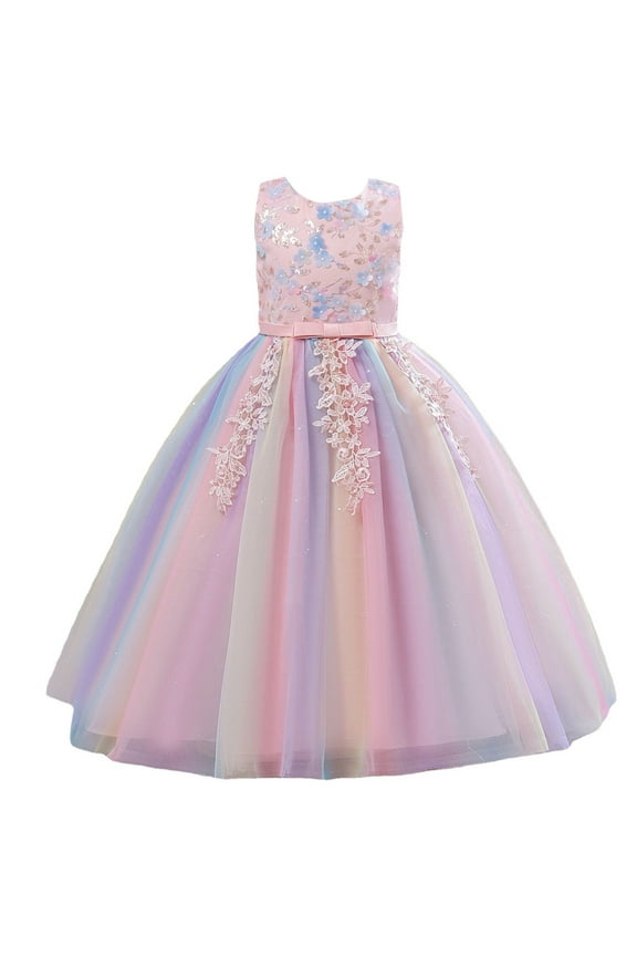 HuaAngel Big Girls Gradient Color Embroidery Floral Evening Princess Pageant Dress Q1389 Sizes 5-16