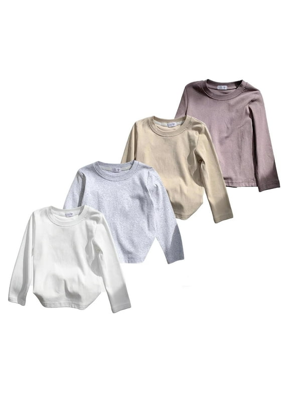 HuaAngel Boys Girls Cotton Long Sleeve Crew Neck T-Shirt 4 Packs Sizes 2-8