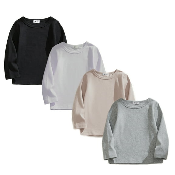 HuaAngel Boys Girls Cotton Long Sleeve Crew Neck T-Shirt 4 Packs Sizes 2-8
