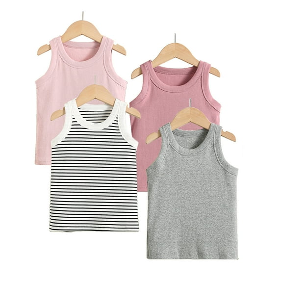 HuaAngel 4-Pack Kids Cotton Tank Tops Sleeveless Crew Neck T-shirt Sizes 3-9Years