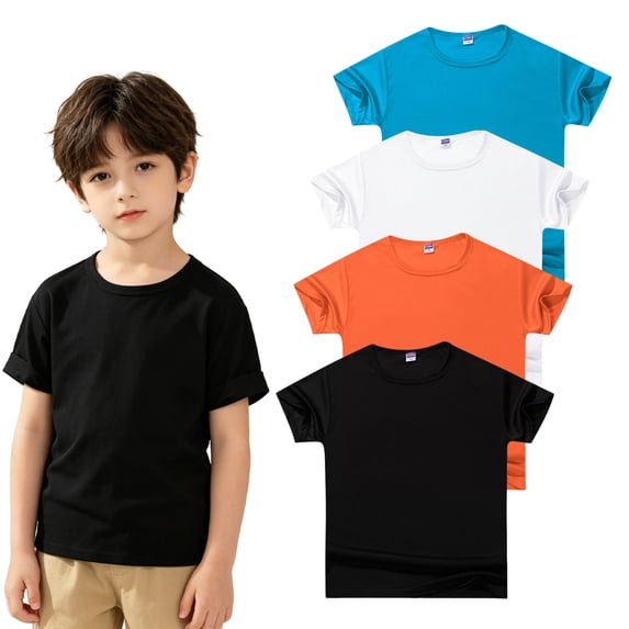 HuaAngel Boys Girls Quick Dry T-Shirts 4 Pack Short Sleeve Athletic Tees Age 4-12