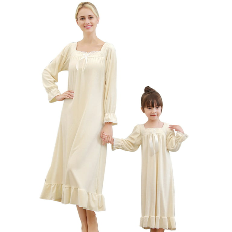 HuaAngel Casual Mother Daughter Winter Nightgowns Long Sleeve Dress Family  Matching Pajamas Nightgown Dress 