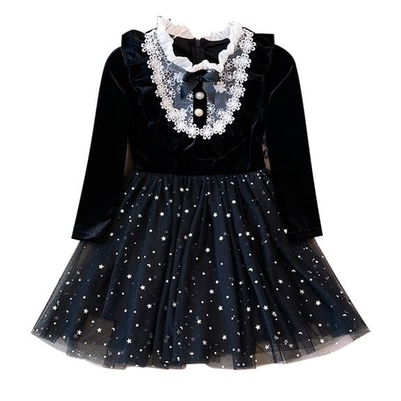 HuaAngel Girls Lace Velvet Ruffle Collar Mesh Long Sleeve Dress X206 Sizes 5-12