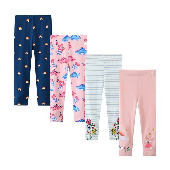 HuaAngel Girls Leggings Cotton with Elastic Waistband 4 Pack Sizes 2-7