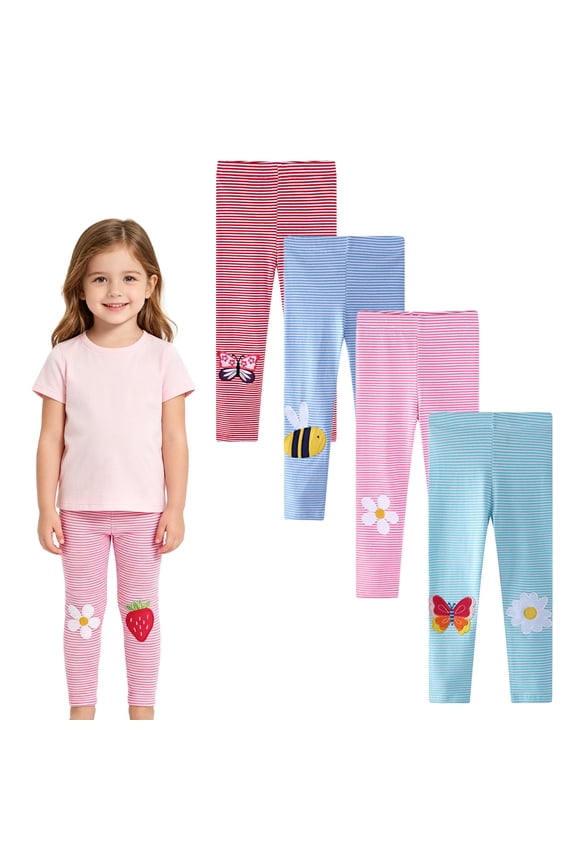 HuaAngel Girls Leggings Cotton with Elastic Waistband 4 Pack Sizes 2-7