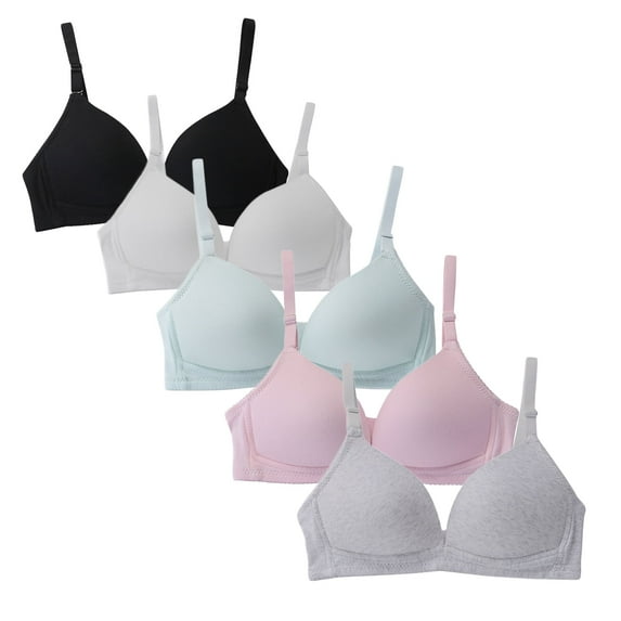 HuaAngel Girls Soft Padded Bra Cotton with Adjustable Straps Training Bralette 5 Pack Size 32-38