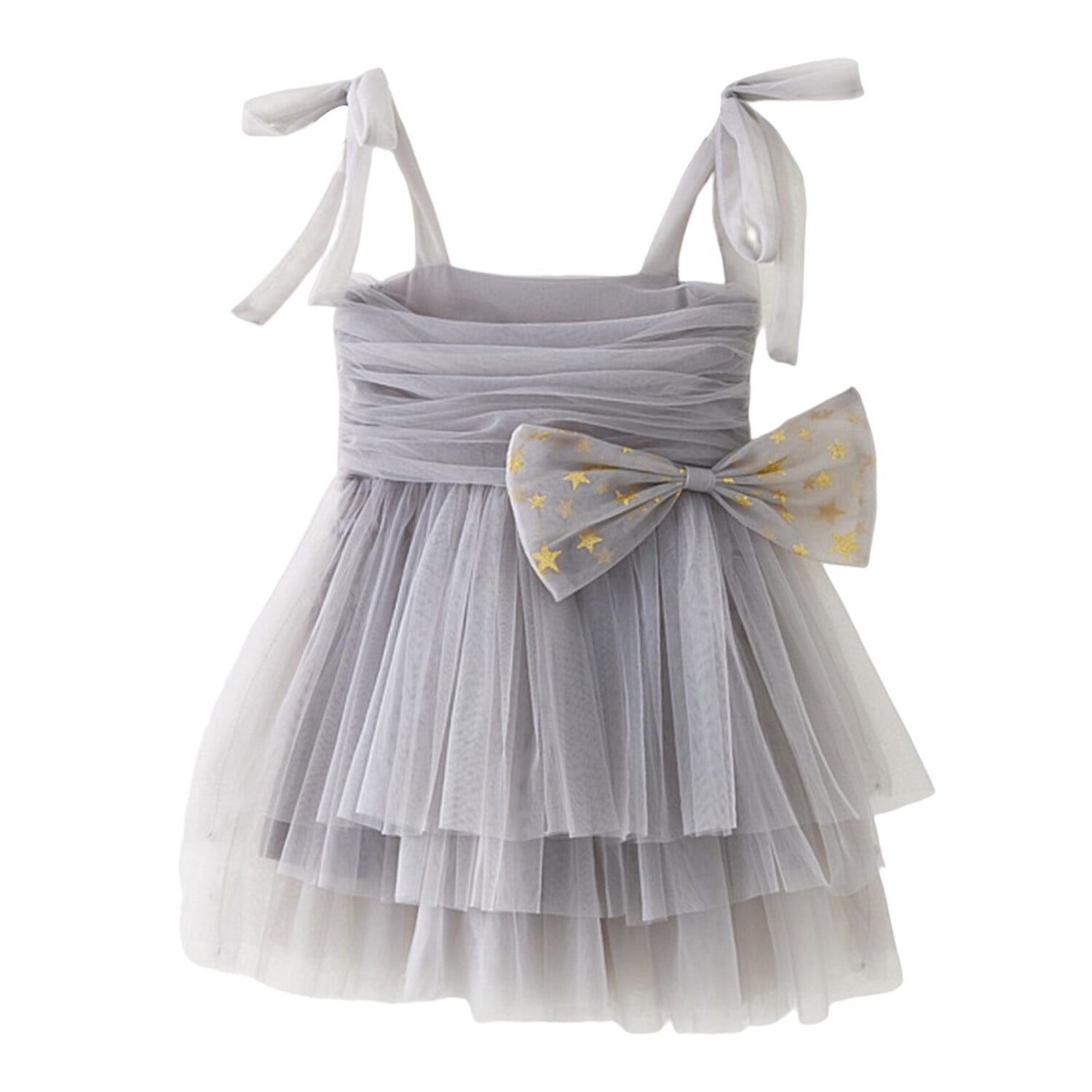 HuaAngel Girls Solid Color Mesh Layers Sleeveless Midi Princess Dress