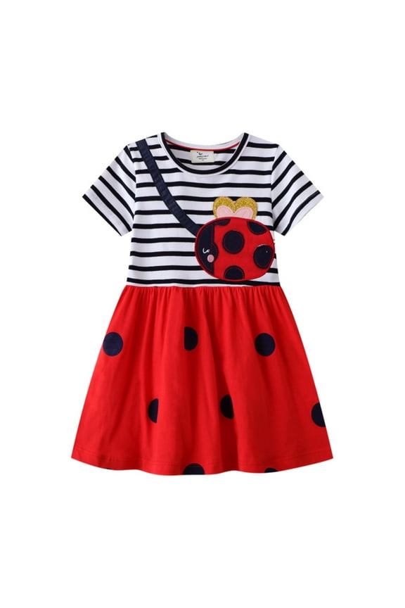 HuaAngel Girls Stripe Ladybug Dress Q626 Sizes Up to 7