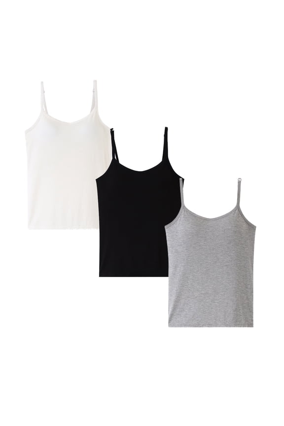 HuaAngel Girls Tank Tops 3 Packs Soft Modal Breathable Camisoles with Adjustable Strap and Padded Sizes M-3XL