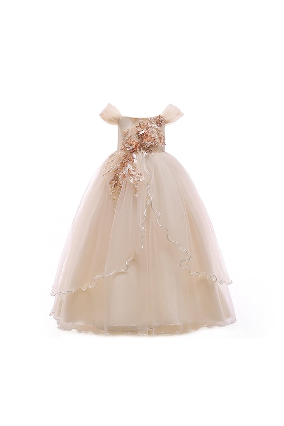 HuaAngel Kids Prom Ball Gown Girl Lace Tulle Flower Princess Party Maxi Dress