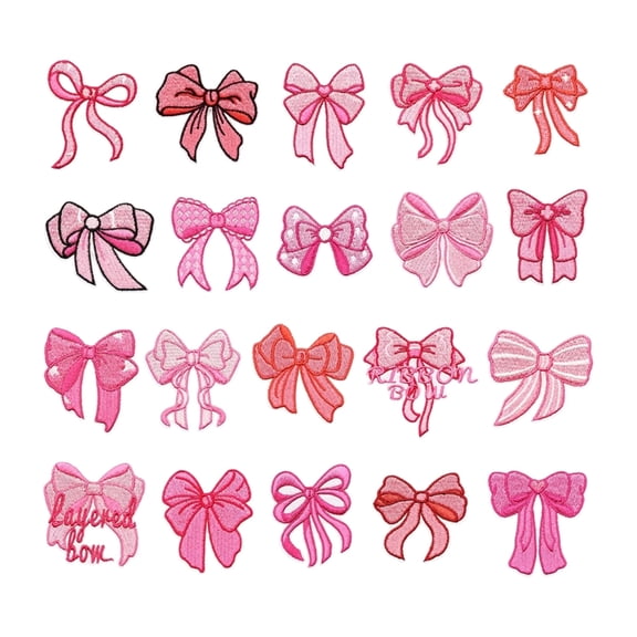 HuaJing 20pcs Pink Ribbon Embroidery Patches For Handmade Crafts