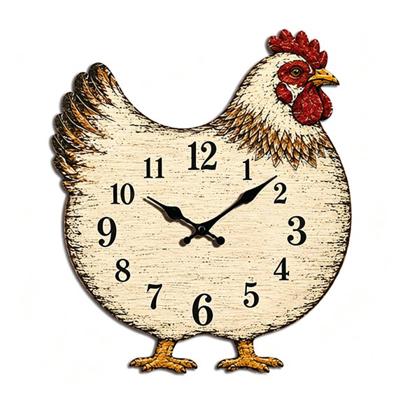 HuaJing Decorative Chicken Wall Clock with Quiet Battery Timekeeping