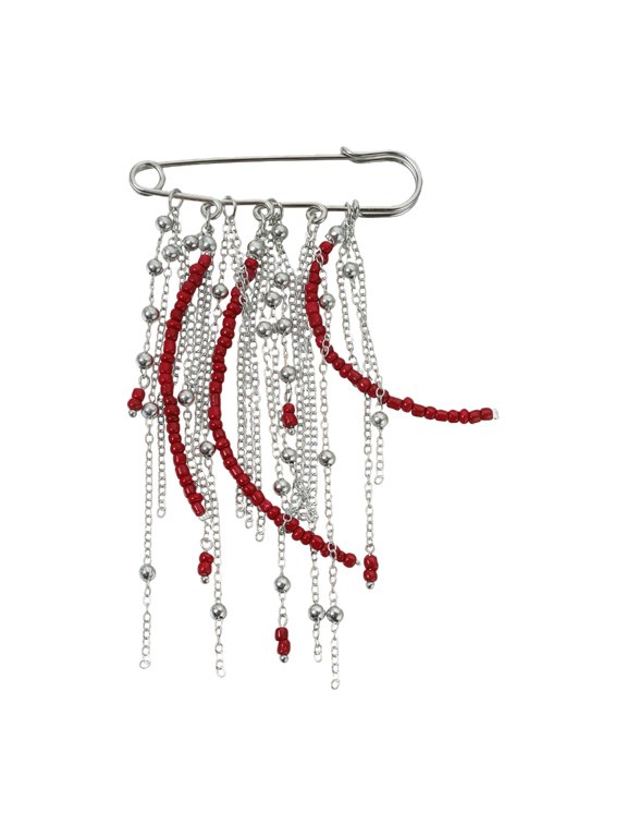 Innovative Multi Chain Design Brooch Red Bead Tassels Retro Fashion Badge Pin