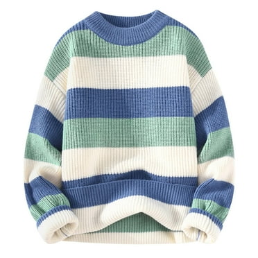 HuaLeiMao Men's Oversized Sweaters Casual Fashion Striped Knitted Sweater Large Size Loose Round Neck Long Sleeve Pullover Top