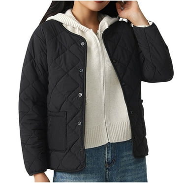 HuaLeiMao Quilted Jackets for Women Casual Classic Solid Color Heated Jacket Lightweight Loose Fit Long Sleeve Cardigan Tops