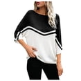 thumbnail image 1 of HuaLeiMao Women Casual Knitted Sweaters Fashion 3/4 Batwing Sleeve Color Block Sweater Round Neck Loose Cute Pullover Tops, 1 of 7