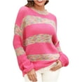 thumbnail image 1 of HuaLeiMao Women's Contrast Color Loose Fit Knit Sweaters Long Sleeve Crewneck Jumper Casual Striped Sweater Soft Knit Pullover Tops, 1 of 3