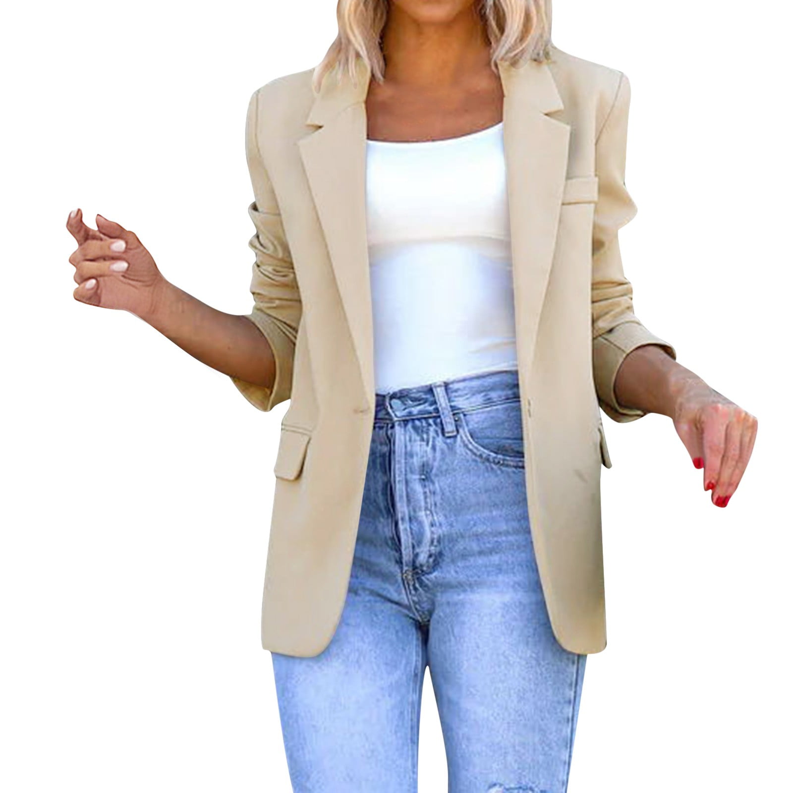 Huaai Women's Business Casual Office Blazer, Solid Color Suit Collar, Long  Sleeve, Loose Fit, Khaki, Size S - Walmart.com