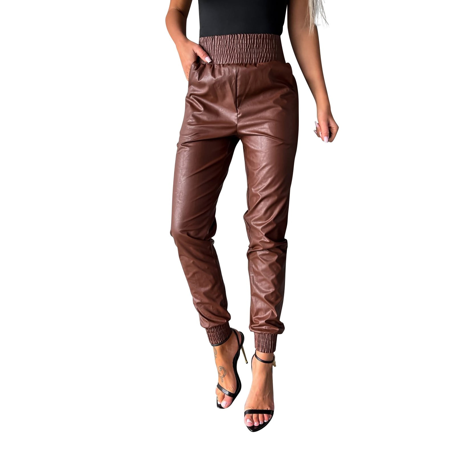 Huaai Pants for Women Punk PU Leather Pants With Small Feet And Elastic ...