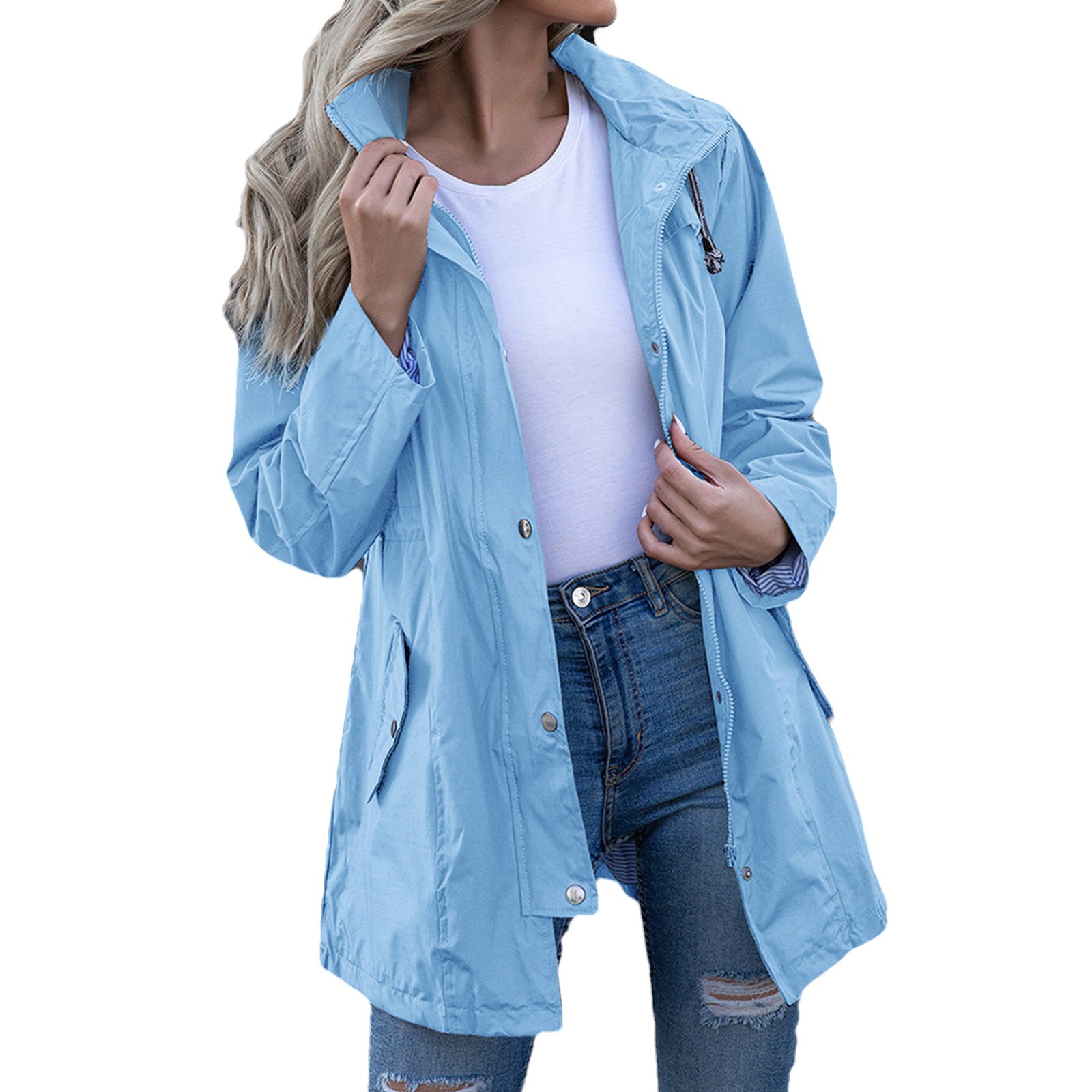 Huaai Raincoat Women Long Hooded Trench Coats Ladies Solid Hooded