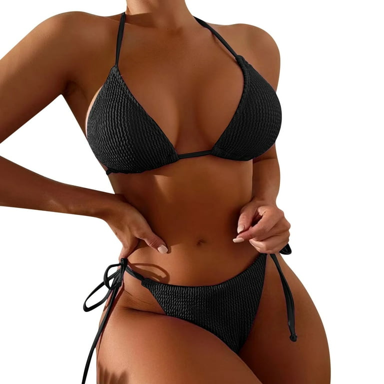 2023 Women's Split Swimsuit Fashion Women's Split Swimwear Versatile Bikini  Mesh Hanging Neck V Neck Swimsuit Swimsuits for Women Black : :  Fashion