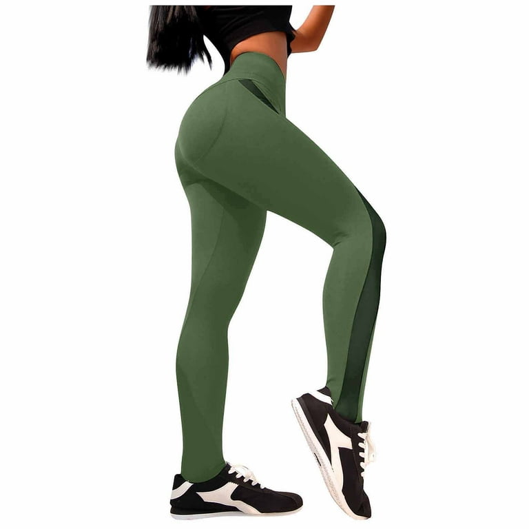 Huaai Women Gauze Splicing Exercise To Lift High Waist Tight Yoga Pants  Casual Pants For Women Army Green S 