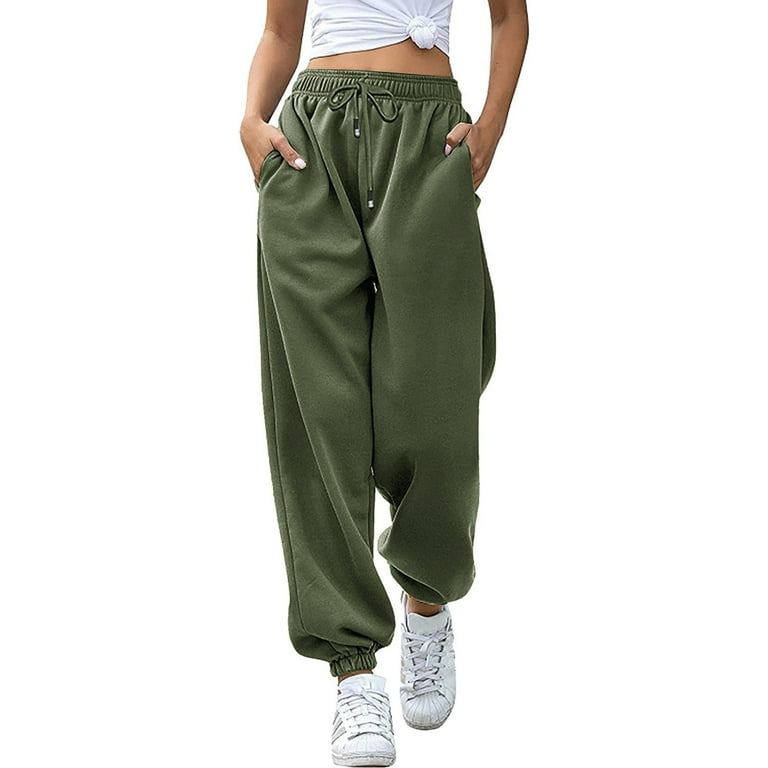 Huaai Women's Bottom Sweatpants Joggers Pants Workout High Waisted Yoga  Pants With Pockets Plus Size Pants For Women Green XXL