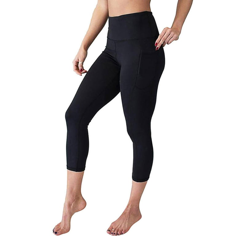 Huaai Women's High Waist Yoga Pants Pockets Tummy Workout Running Sports  Leggings Casual Pants For Women Black L