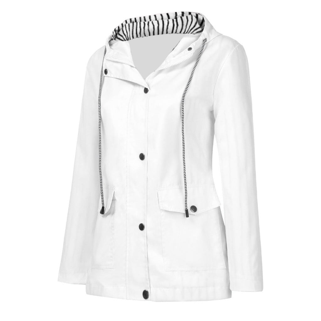 Huaai Women's Long Hooded Rain Jacket Outdoor Raincoat Windproof Solid