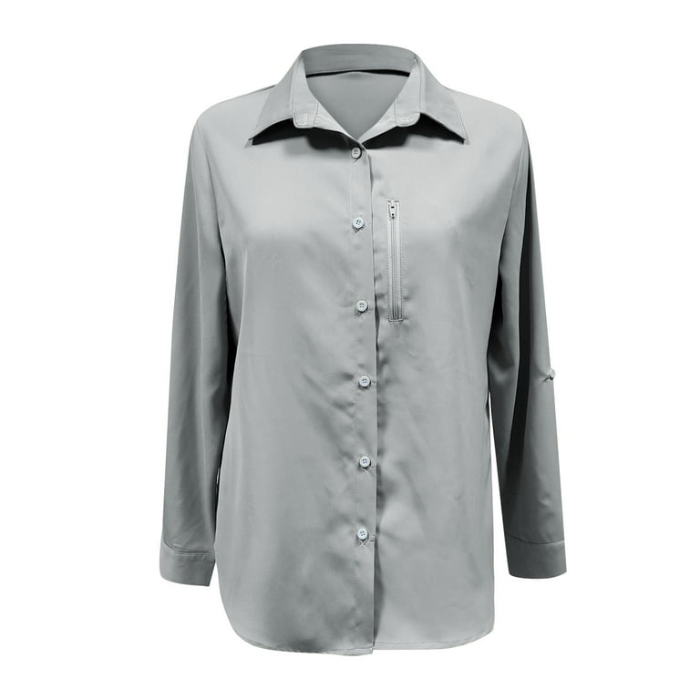 Huaai Womens Plus Size Casual Tops UPF 50+ Sun Long Sleeve Outdoor Shirts  Cool Quick Dry Fishing Hiking Shirt Grey XL