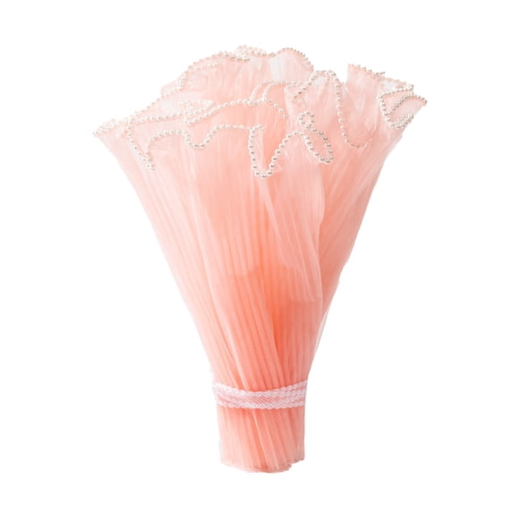 Huabanying Korean Style Pearl Waved Mesh And Paper Flower Bouquet Wrapping Material - Pleated Edges, Wave-Like Lattice Netting, Pink Color - For Florists, Diy Enthusiasts,