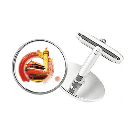 Huabiao Tiananmen Round Patriotism Round Button Cuff Clip Stud Cufflinks