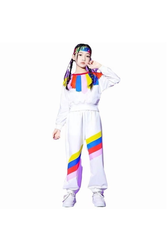 Boys 3 Piece Outfits Children's Rainbow Long Sleeve Top Pants and Headband Festive Carnival Suits,9-10 Y