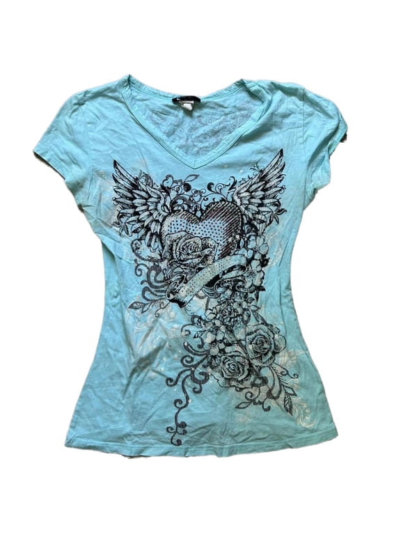 Grunge T Shirts for Women 2000s Vintage Graphic Tees Y2k Short Sleeve Goth Tops Emo Clothes Streetwear