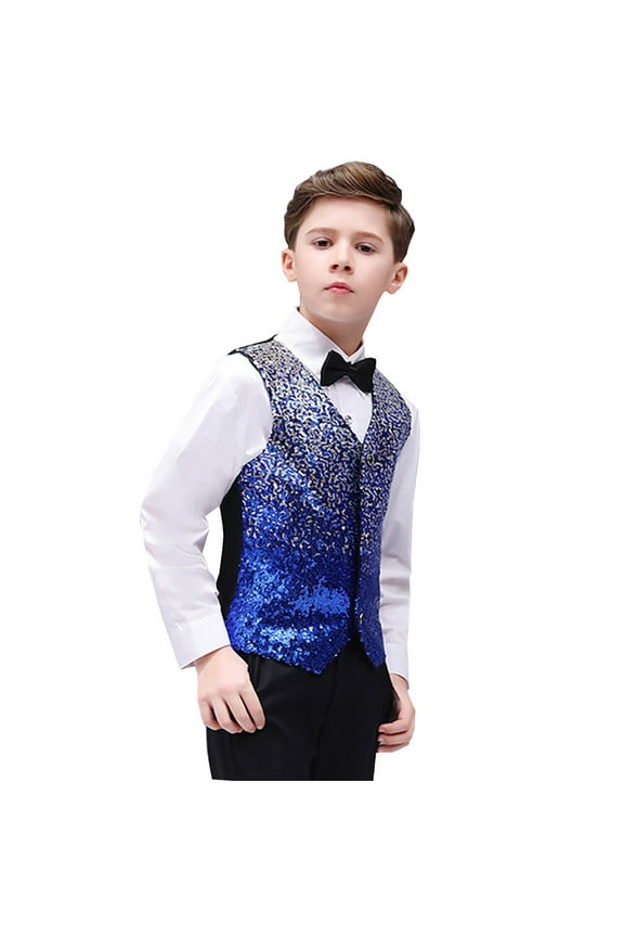 Outfits Boys Kids Sequin Vest and Bow Tie Party Cloth,10-12 Y
