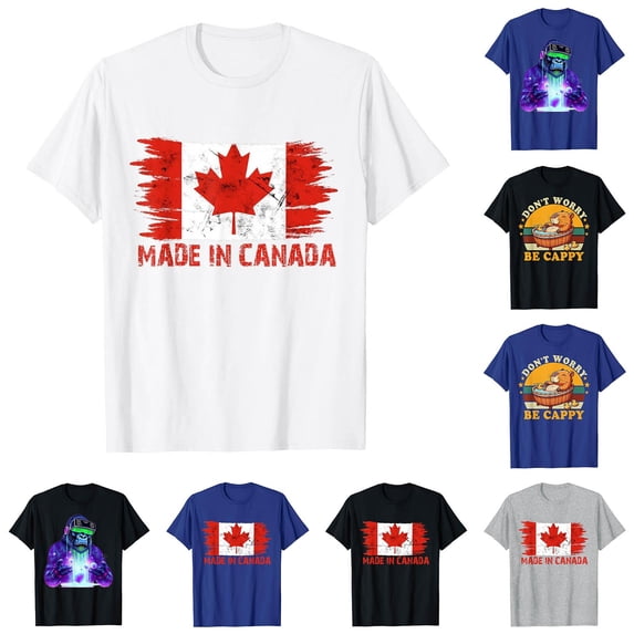 Huachaog Short Sleeve T Shirts for Women Crewneck Canada Print Daily Wear Basic Tee Tops