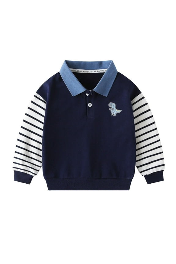 T Shirts for Boys Toddler Girls Long Sleeve Lapel Patchwork Striped Gentlemans Clothes,5-6 Y