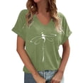 thumbnail image 1 of Huachaog Women Short Sleeve T Shirt Loose V Neck Graphic Print Loose Tee Lady Tops, 1 of 4