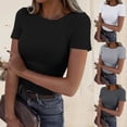 thumbnail image 1 of Huachaog Women T Shirts Short Sleeve Crewneck Rib Knit Slim Basic Tee Summer Ladies Tops, 1 of 5