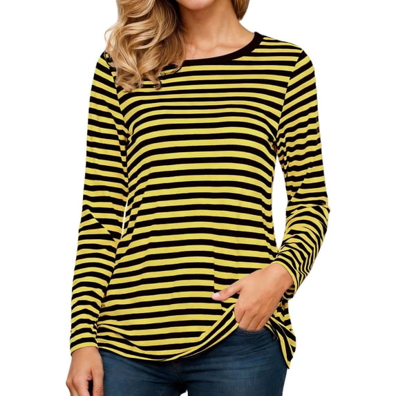 Huachaog Women T-Shirts Striped Printed Crew Neck Short Sleeve Loose Tee Tops