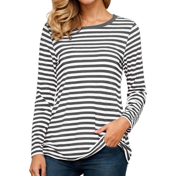 Huachaog Women T-Shirts Striped Printed Crew Neck Short Sleeve Loose Tee Tops