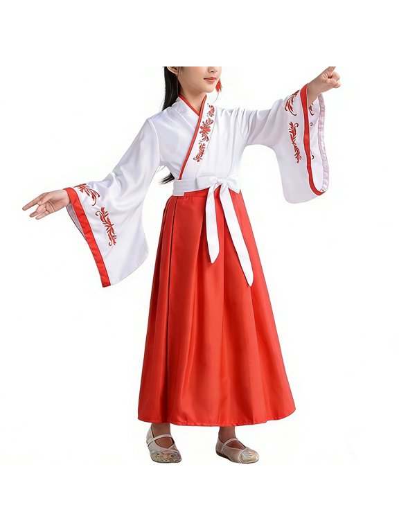 Women's Chinese Hanfu Dress Ancient Traditional Clothes Outfit Stage Performance Wear,7-8 Y