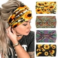 thumbnail image 1 of Huachi 4 Packs Boho Headbands for Women Wide Sunflower Thick Head Bands for Women's Hair Flower Printed Elastic Hairbands Large African Sport Yoga Turban Headband Hair Accessories (Pack of 4), 1 of 14