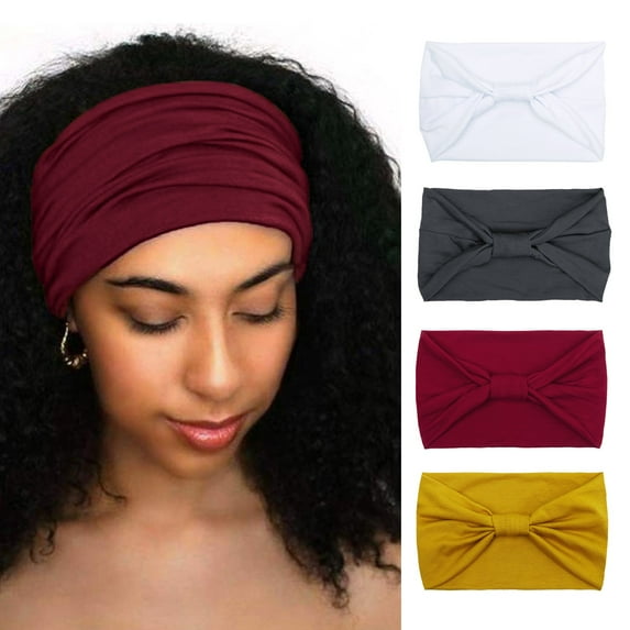 Huachi 4 Packs Wide Headbands for Women Black Headwrap Boho African Yoga Turban Solid color