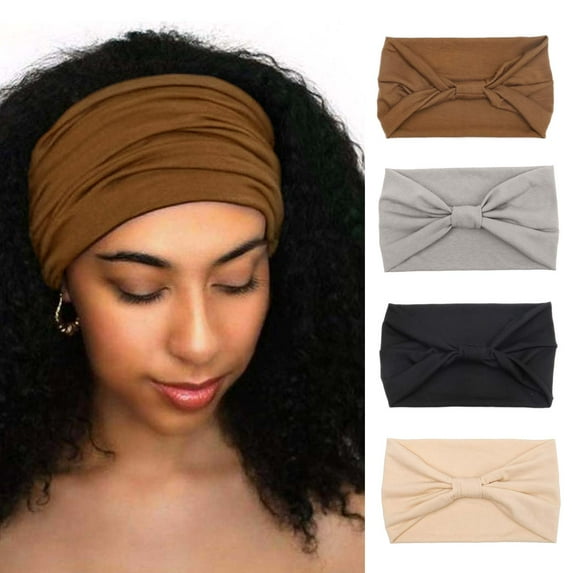 Huachi 4 Packs Wide Headbands for Women Black Headwrap Boho Yoga Turban Solid color